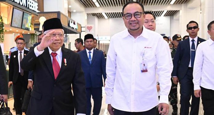 Wapres RI, KH. Ma’ruf Amin saat akan menghadiri pelantikan Praja Muda IPDN Angkatan XXXI tahun 2024, di Kampus IPDN Jatinangor, Sumedang, Kamis (1/8/2024).