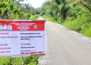 Desa Harapan Baru Realisasikan Dana Bersama pada Semenisasi Jalan Wonorejo