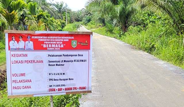 Desa Harapan Baru Realisasikan Dana Bersama pada Semenisasi Jalan Wonorejo