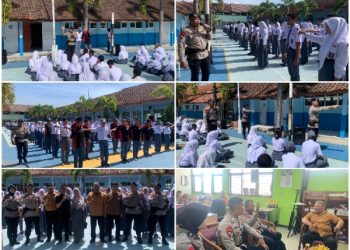 Anggota Satbrimob Polda Jabar Latih PBB Siswa SMKN 1 Rancaekek