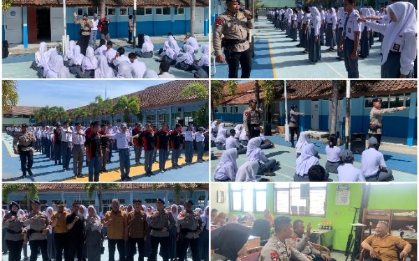 Anggota Satbrimob Polda Jabar Latih PBB Siswa SMKN 1 Rancaekek